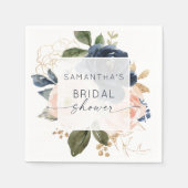 Floral Waterverf Pink Navy Vrijgezellenfeest Servet (Voorkant)