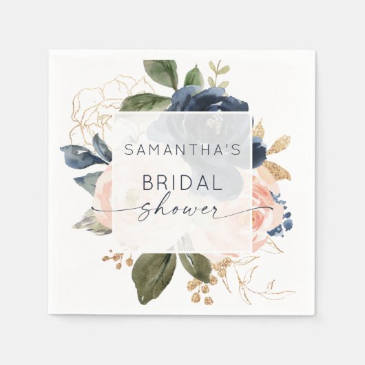 Floral Waterverf Pink Navy Vrijgezellenfeest Servet (Voorkant)