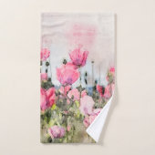 Floral Waterverf Pink Poppy Flowers Bad Handdoek (Handdoek)