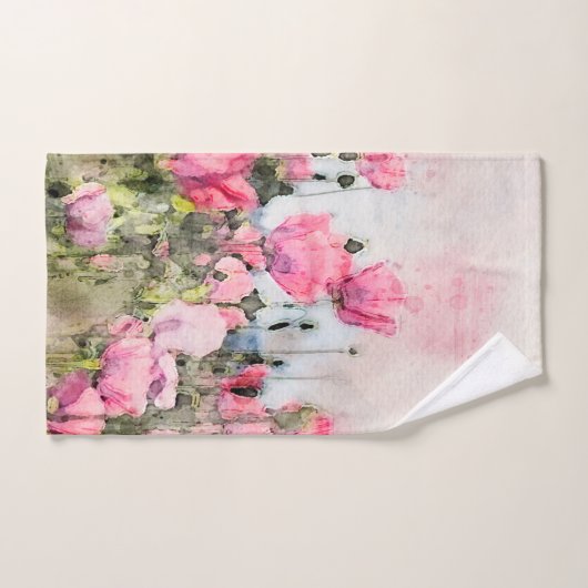 Floral Waterverf Pink Poppy Flowers Bad Handdoek (Handdoek)