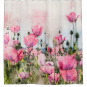 Floral Waterverf Pink Poppy Flowers Douchegordijn (Voorkant)