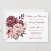 Floral Waterverf pioen bruiloft repetitie diner Kaart (Voorkant)