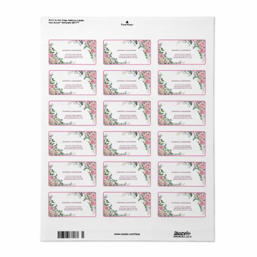 Floral Waterverf Pioen Bruiloft Retouradres Etiket (Full Sheet)
