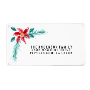 Floral Waterverf Poinsettia Return Address Label