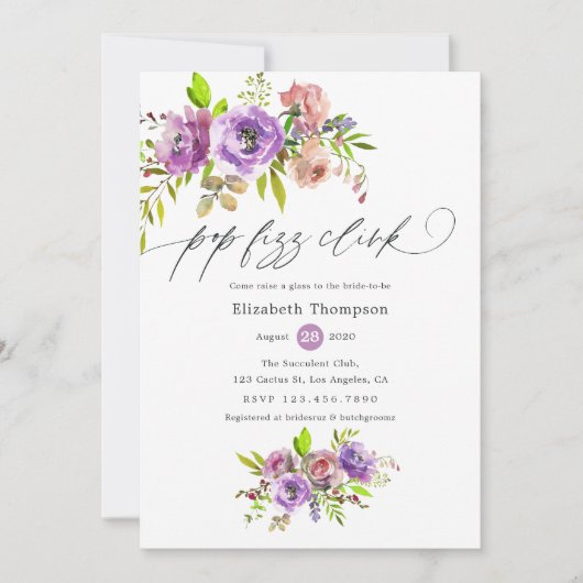 Floral Waterverf Pop Fizz Clink Vrijgezellenfeest Kaart (Voorkant)