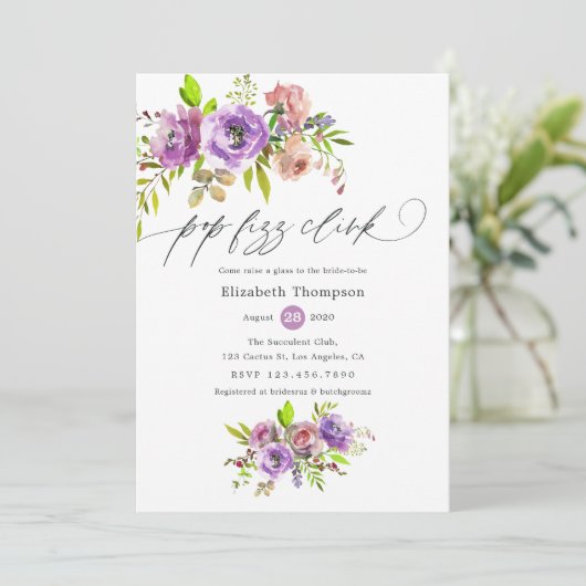 Floral Waterverf Pop Fizz Clink Vrijgezellenfeest Kaart (Staand voorkant)