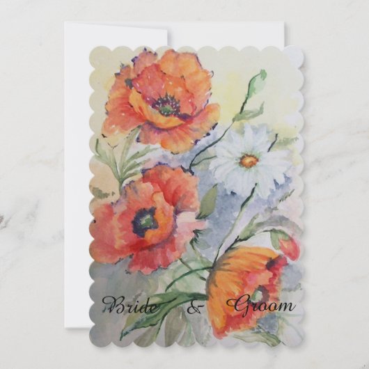 Floral waterverf poppies met huwelijksuitnodiging kaart (Voorkant)