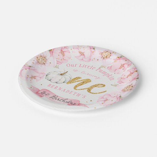 Floral Waterverf Pumpkin eerste verjaardag Papieren Bordje (Gekanteld)