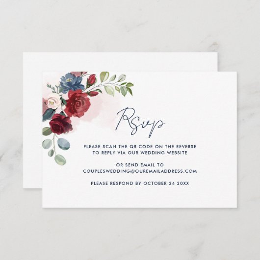 Floral Waterverf QR Code Weddenschap RSVP Kaartje (Voorkant / Achterkant)