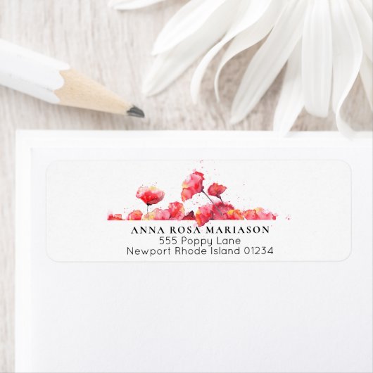 *~* Floral Waterverf Red Poppy Flower Modern Etiket (Insitu)