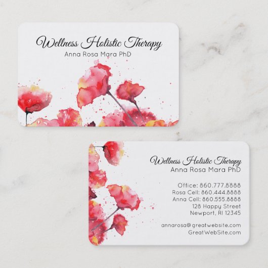 *~* Floral Waterverf Red Poppy Flower Modern Visitekaartje (Voorkant / Achterkant)