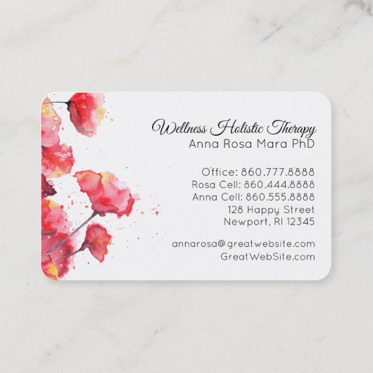 *~* Floral Waterverf Red Poppy Flower Modern Visitekaartje (Achterkant)