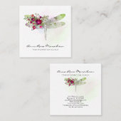 *~* Floral Waterverf Red Rose Dragonfly Vierkante Visitekaartje (Voorkant / Achterkant)