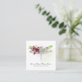 *~* Floral Waterverf Red Rose Dragonfly Vierkante Visitekaartje (Staand voorkant)