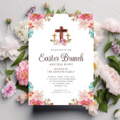Floral Waterverf Religieuze Kruispap Brunch Kaart