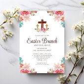 Floral Waterverf Religieuze Kruispap Brunch Kaart