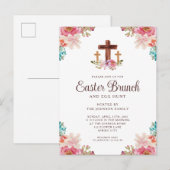 Floral Waterverf Religieuze Kruispap Brunch Uitnodiging Briefkaart (Voorkant / Achterkant)
