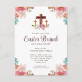 Floral Waterverf Religieuze Kruispap Brunch Uitnodiging Briefkaart (Voorkant)
