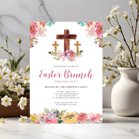 Floral Waterverf Religieuze Pasen Brunch Egg Hunt Kaart