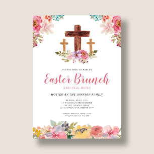 Floral Waterverf Religieuze Pasen Brunch Egg Hunt Kaart
