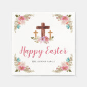 Floral Waterverf Religious Cross Happy Easter Servet (Voorkant)