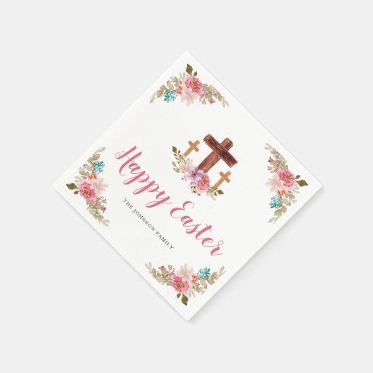 Floral Waterverf Religious Cross Happy Easter Servet (Hoek)