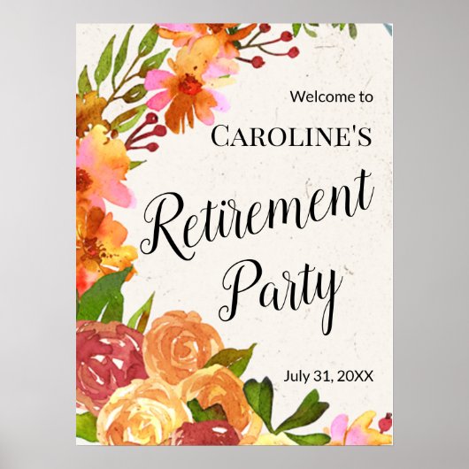 Floral Waterverf Retirement Party Poster (Voorkant)