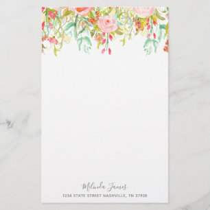 Floral Waterverf Roos — Speciaal banketbakkerswe Briefpapier