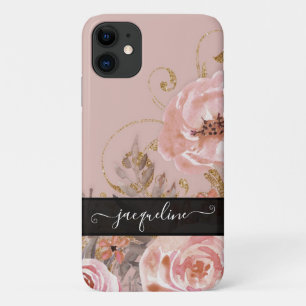 Floral Waterverf Roos Vintage Elegant Gold Black Case-Mate iPhone Case