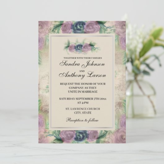 Floral Waterverf Roos Weddenschap Kaart (Staand voorkant)