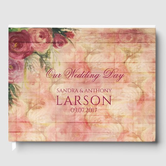 Floral Waterverf Roos Wedding Guest Book Gastenboek (Voorkant)