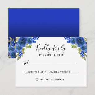 Floral Waterverf Royal Blue Quinceanera RSVP Kaartje