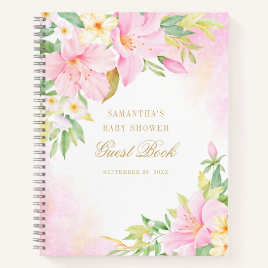 Floral Waterverf Roze Baby shower Guest Book Notitieboek (Voorkant)