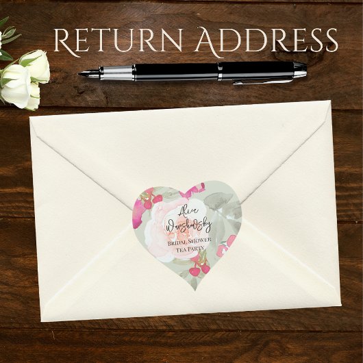  Floral Waterverf Roze baby shower Hart Sticker