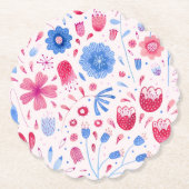 Floral Waterverf Roze Blauw Kartonnen Onderzetters (Voorkant)