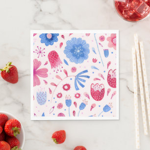 Floral Waterverf Roze Blauw Servet