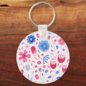 Floral Waterverf Roze Blauw Sleutelhanger (Voorkant)