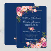 Floral Waterverf Roze Blauw Weddenschap B Kaart (Voorkant / Achterkant)