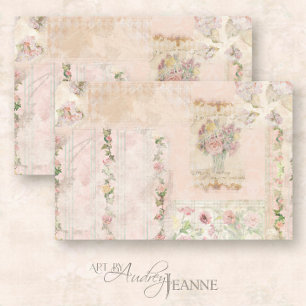 Floral Waterverf  roze bloemen Collage Art Tissuepapier