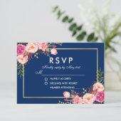 Floral Waterverf Roze Blush Blue RSVP Wedding (Staand voorkant)