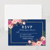 Floral Waterverf Roze Blush Blue RSVP Wedding (Voorkant / Achterkant)