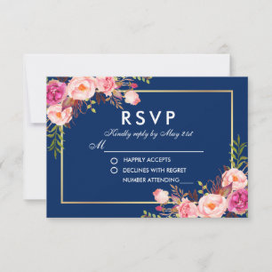 Floral Waterverf Roze Blush Blue RSVP Wedding