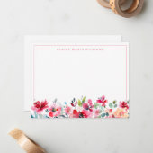  Floral Waterverf Roze Bourgogne grens Notitiekaartje (Voorkant / Achterkant in situ)