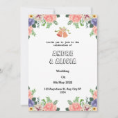 Floral Waterverf roze moderne bruiloft Kaart (Voorkant)