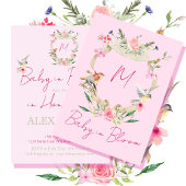 Floral Waterverf roze Monogram Baby shower Kaart