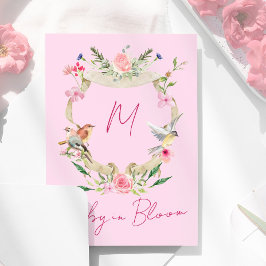 Floral Waterverf roze Monogram Baby shower Kaart