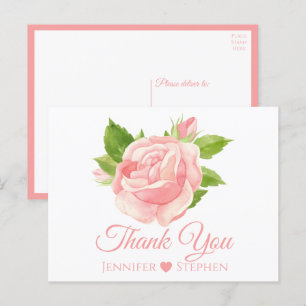 Floral Waterverf Roze Ruwen Bieden Dank je Briefkaart