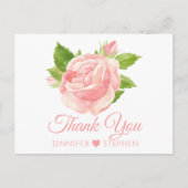 Floral Waterverf Roze Ruwen Bieden Dank je Briefkaart (Voorkant)