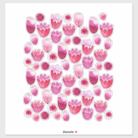 Floral Waterverf Roze Sticker (Vel)