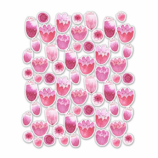 Floral Waterverf Roze Sticker (Voorkant)